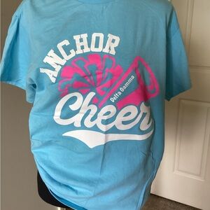Sorority Delta Gamma Anchor Cheer Graphic Tee - Light Blue with Pink & White